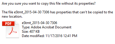 file has properties that cannot be copied