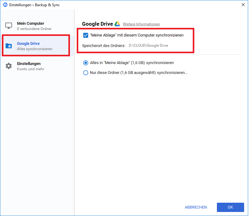 download backup and sync from google