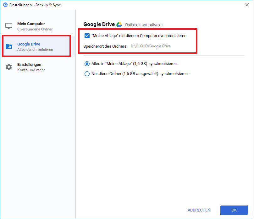 backup and sync google drive